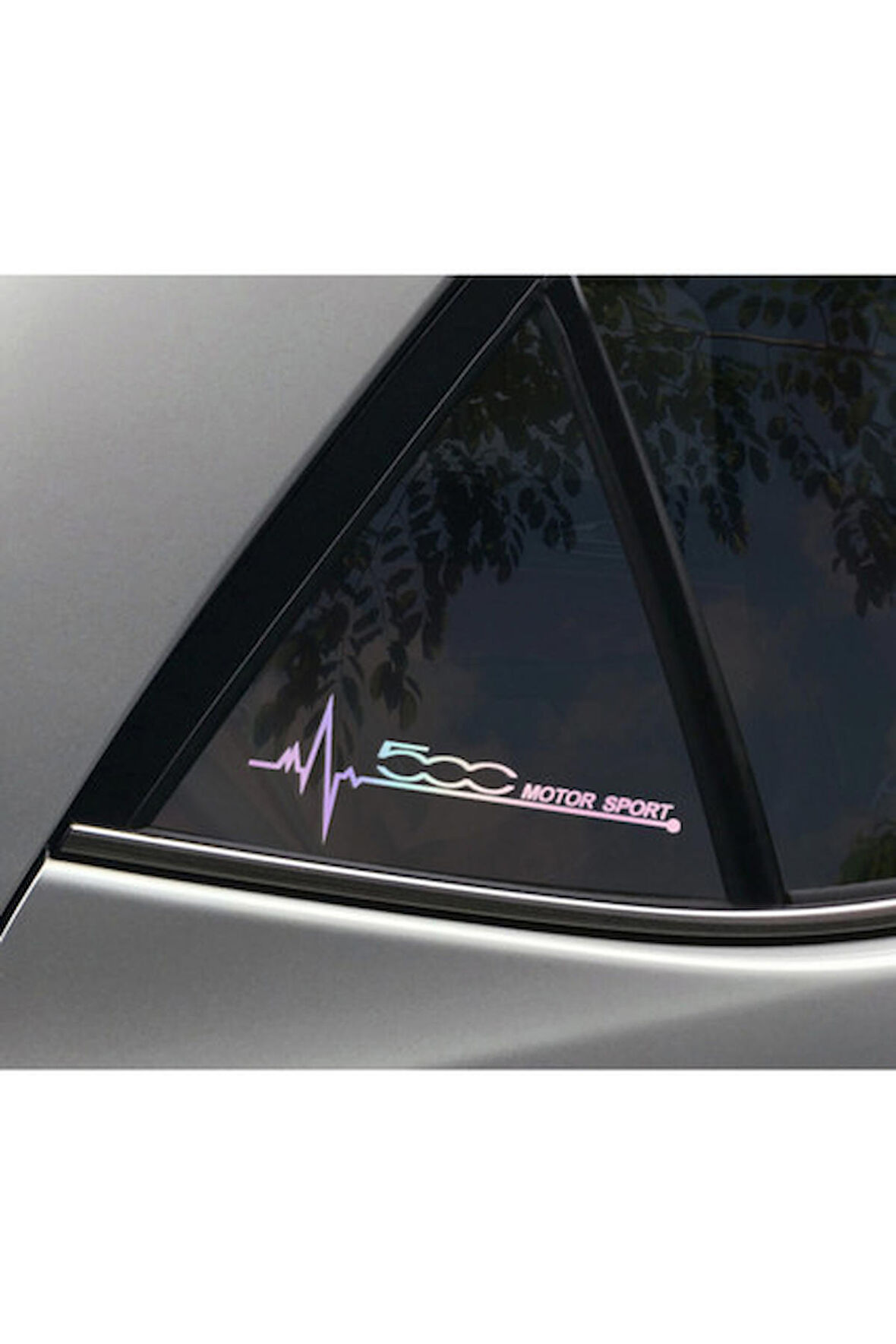 Fiat 500 Yan Cam Sticker Oto Kapı  20 Cm X 7 Cm Holo-Chroma