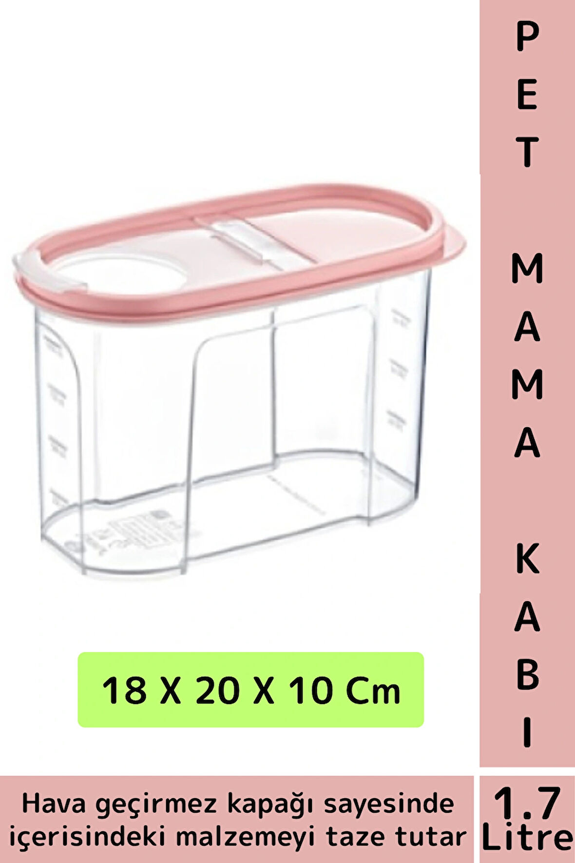 Dayanıklı Sert Plastik Hijyenik Tazelik Sağlayan Hava Geçirmez Kapak Kedi Köpek Mama Kabı 1.7 Litre