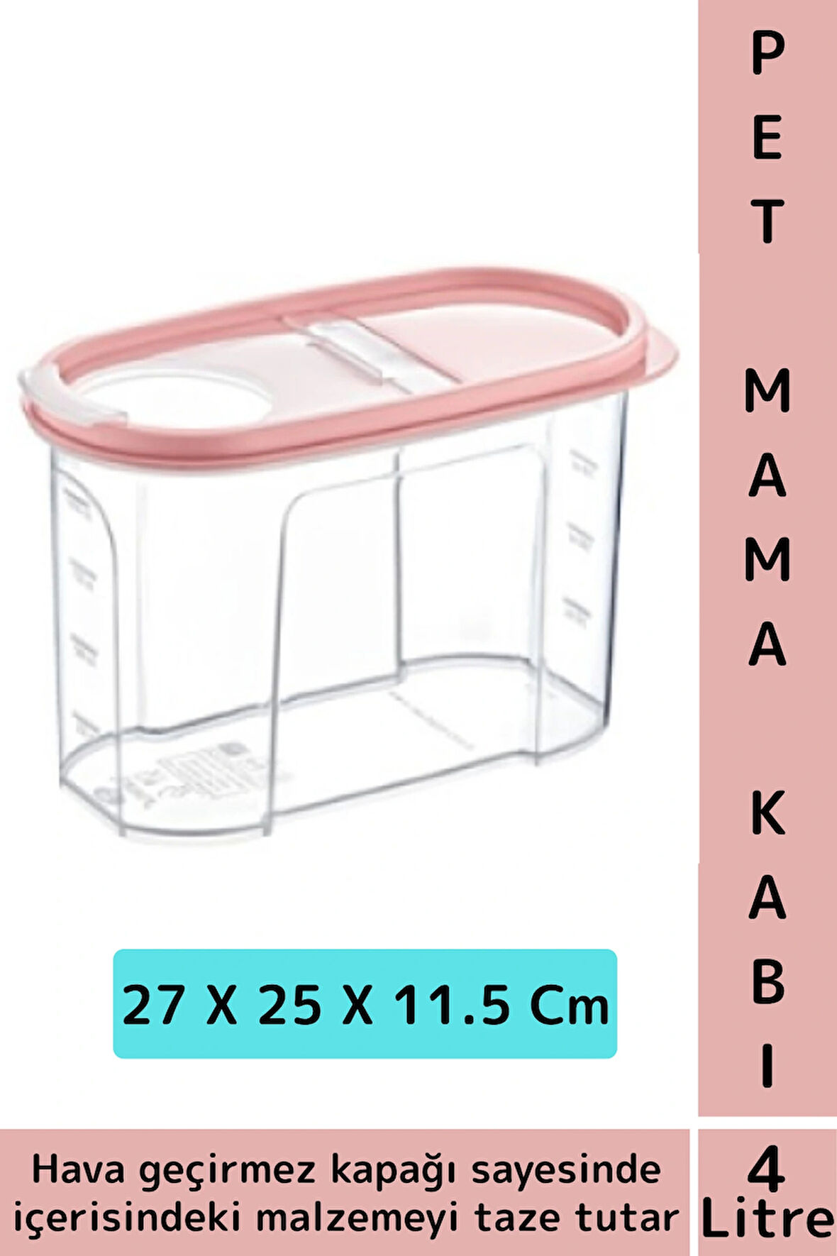 Dayanıklı Sert Plastik Hijyenik Tazelik Sağlayan Hava Geçirmez Kapak Kedi Köpek Mama Kabı 4 Litre