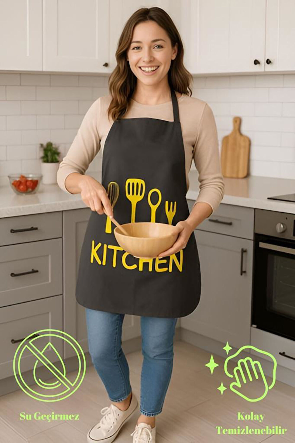 Kitchen Style Mutfak Önlüğü – Çatal Kaşık Desenli, Sıvı Geçirmez Şık Tasarım