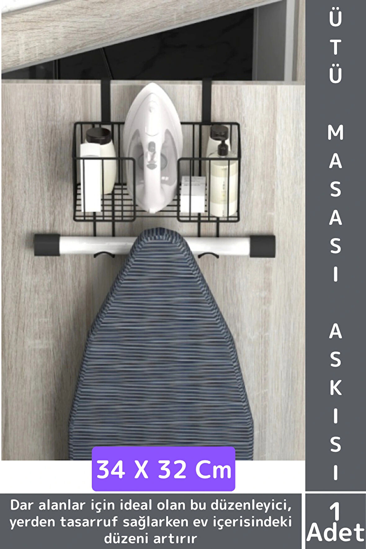 Montaj Gerektirmez Dayanıklı Yer Tasarruflu Kapı Arkası Pratik Kullanım Ütü Masası Asma Aparatı