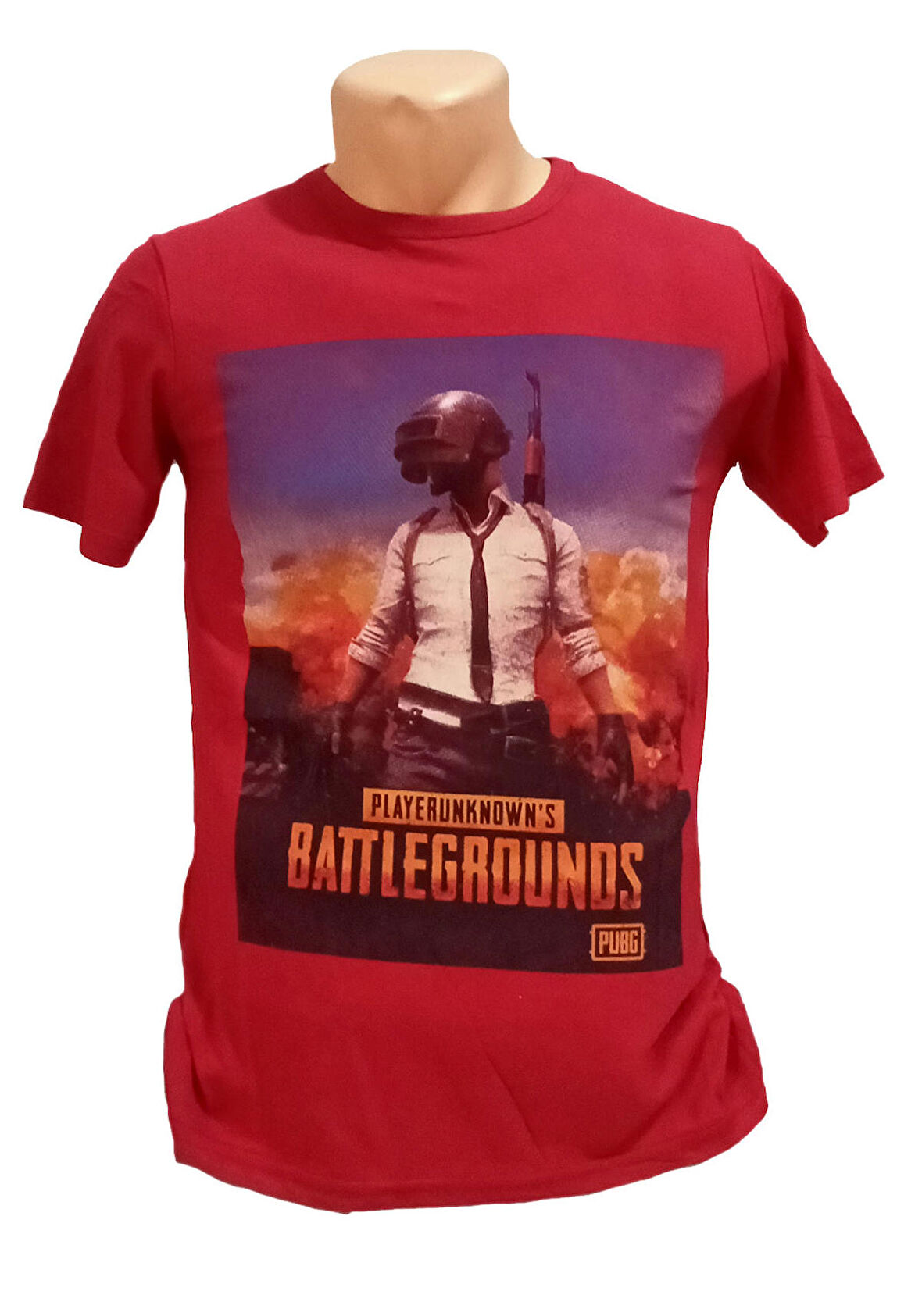 Bordo Renk PUBG Baskılı Unisex Tişört