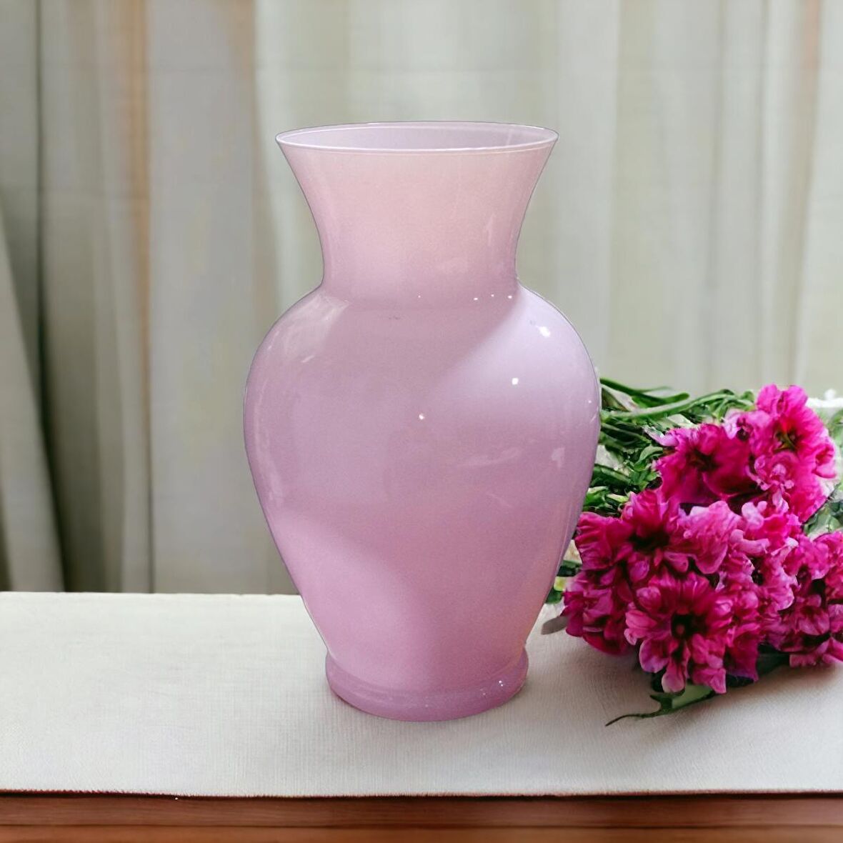 Girist Home Büyük Boy Pembe Renk Küp Selanik Vazo 26 cm