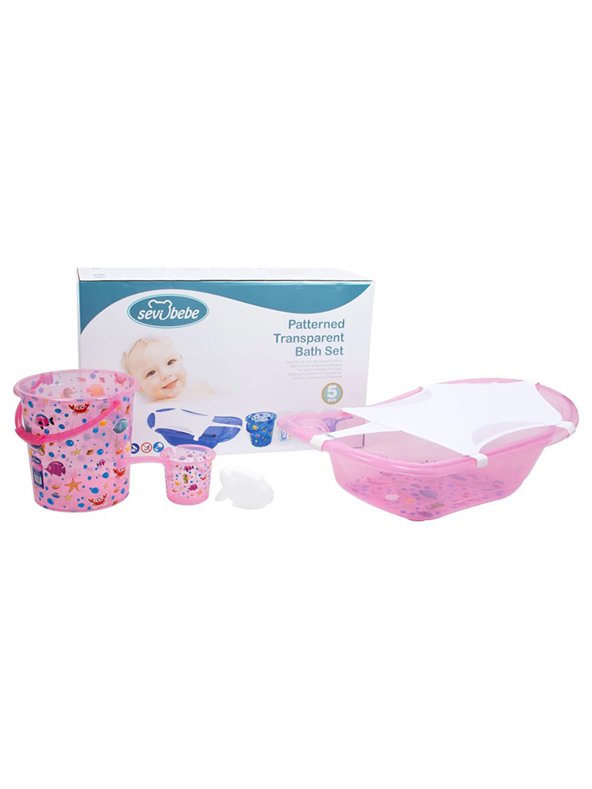 Sevi Bebe Bebek Küveti Seti Şeffaf Desenli Pembe 