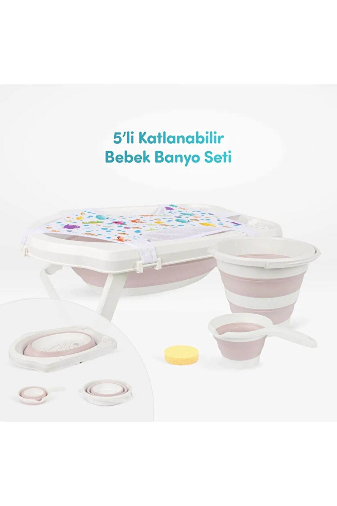 5'li Katlanabilir Bebek Banyo Seti- Pembe