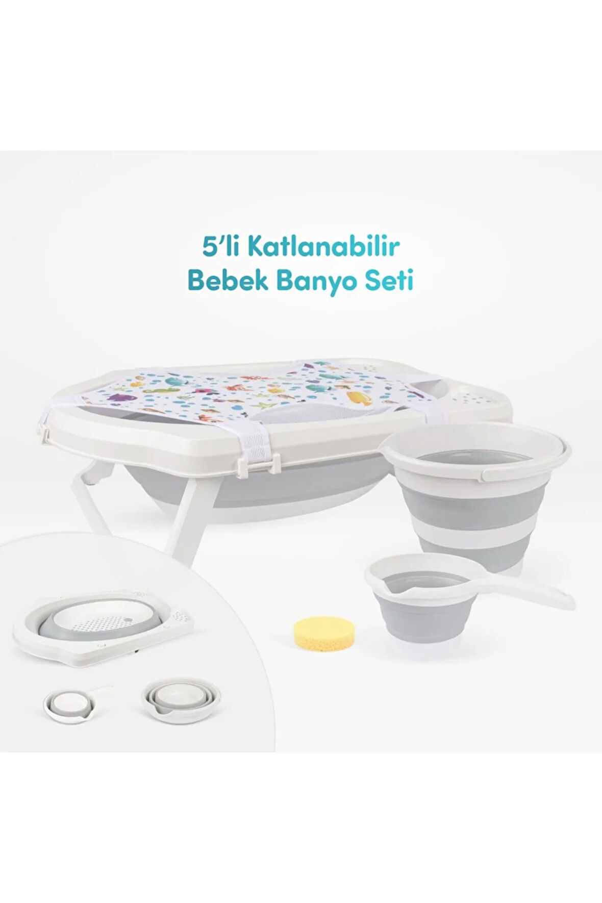 5'li Katlanabilir Bebek Banyo Seti- Pembe