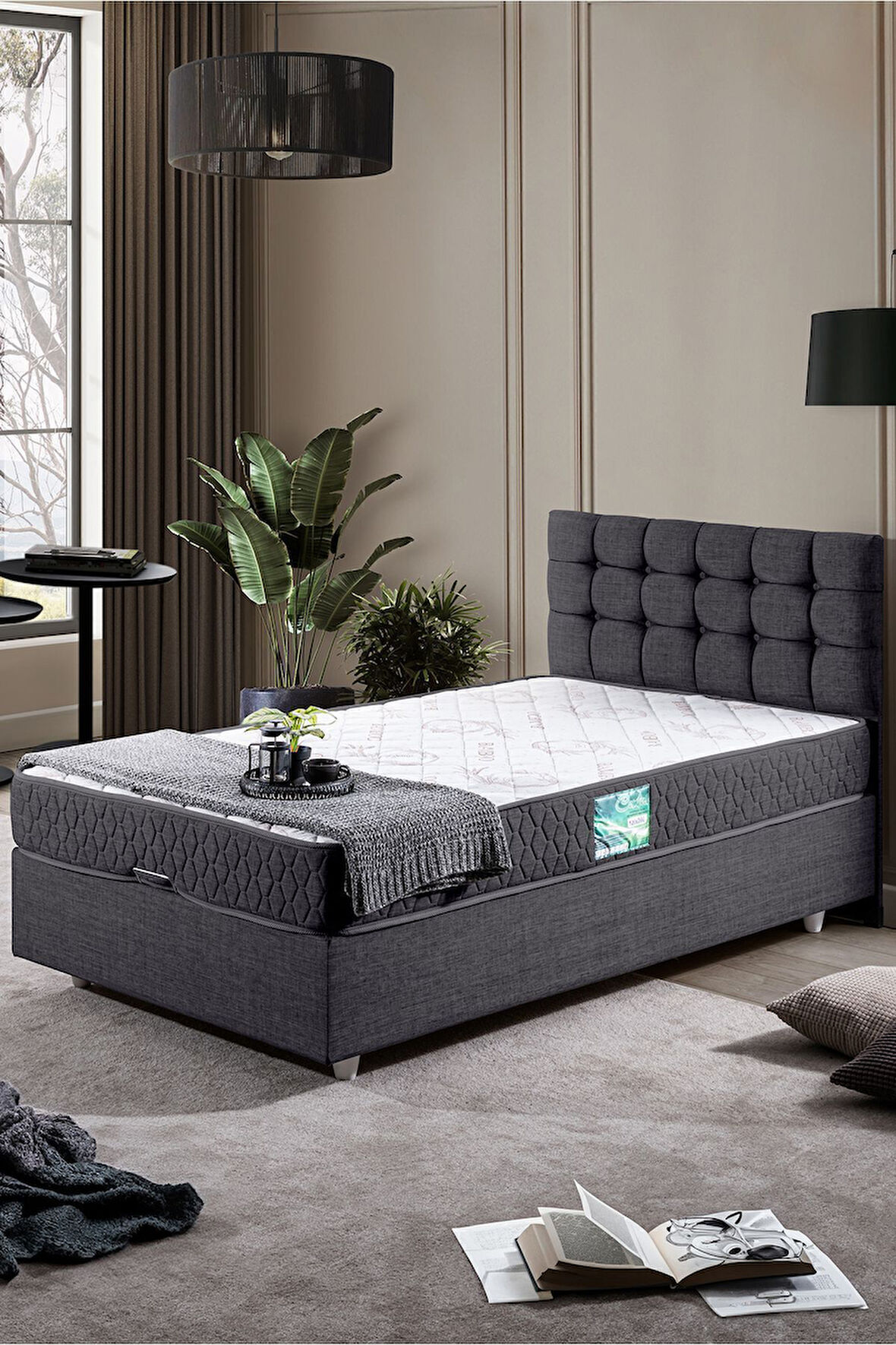 Venedik Tek Kişilik Baza Başlık Comfort Yatak Seti Gri