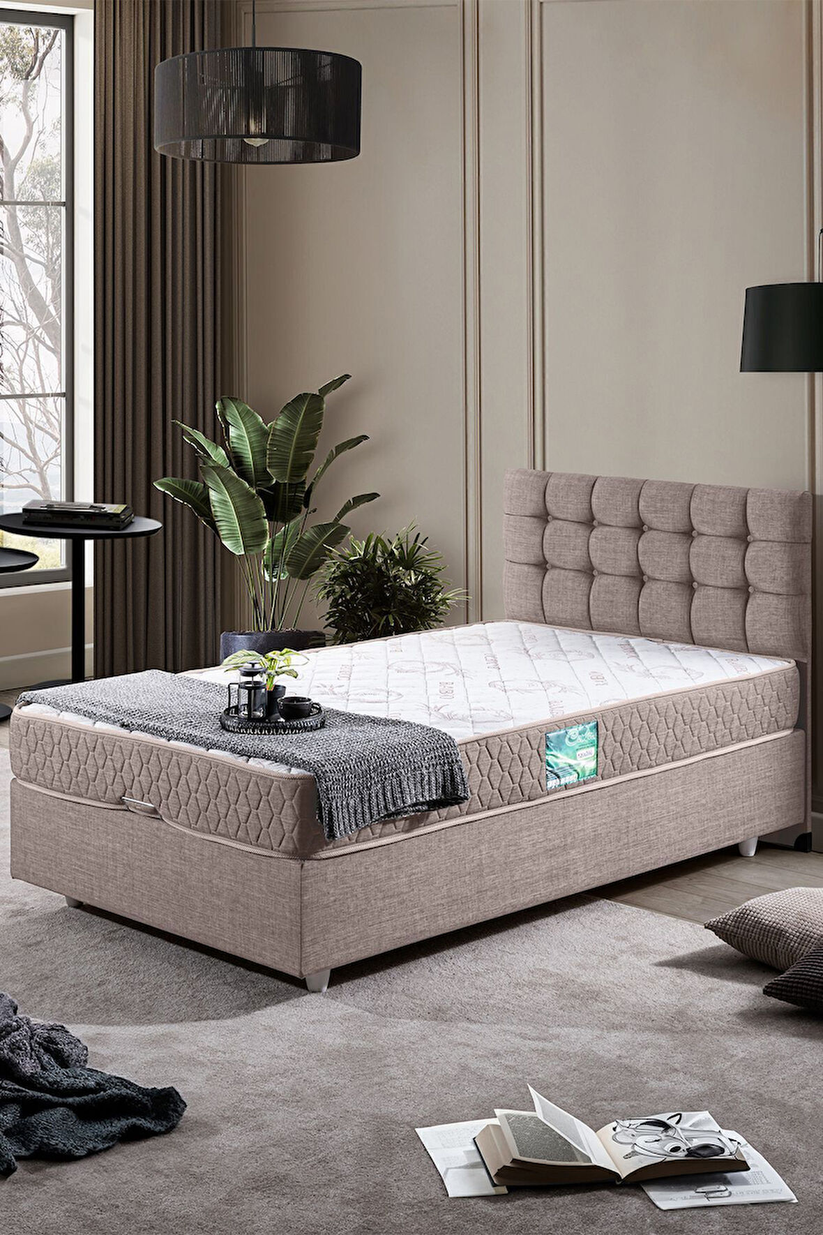Venedik Tek Kişilik Baza Başlık Comfort Yatak Seti Gri