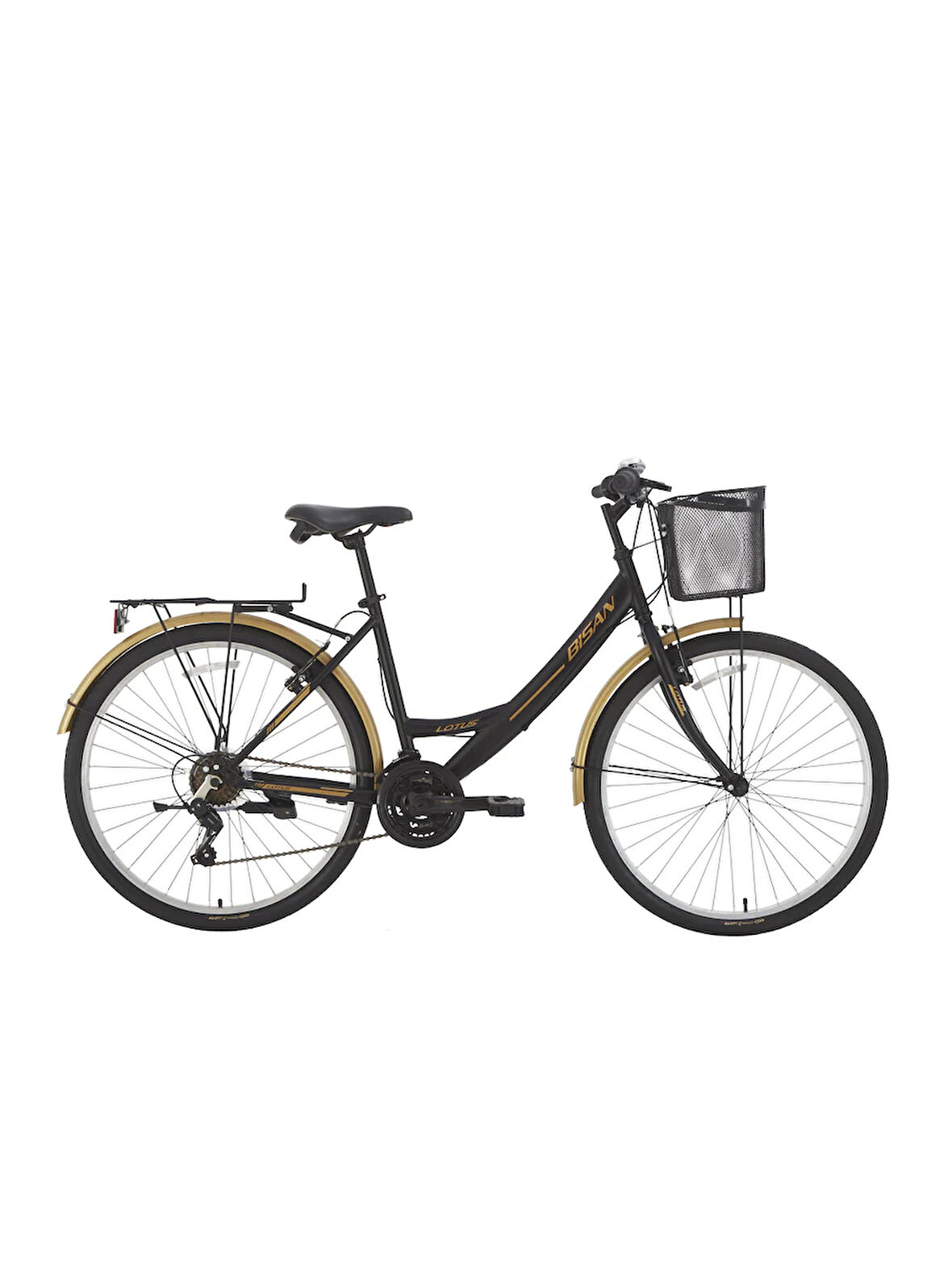 Bisan Lotus 26 V Fren 21 Vites 26 Jant Kadın Şehir Bisikleti Mat Siyah Gold 44 Kadro