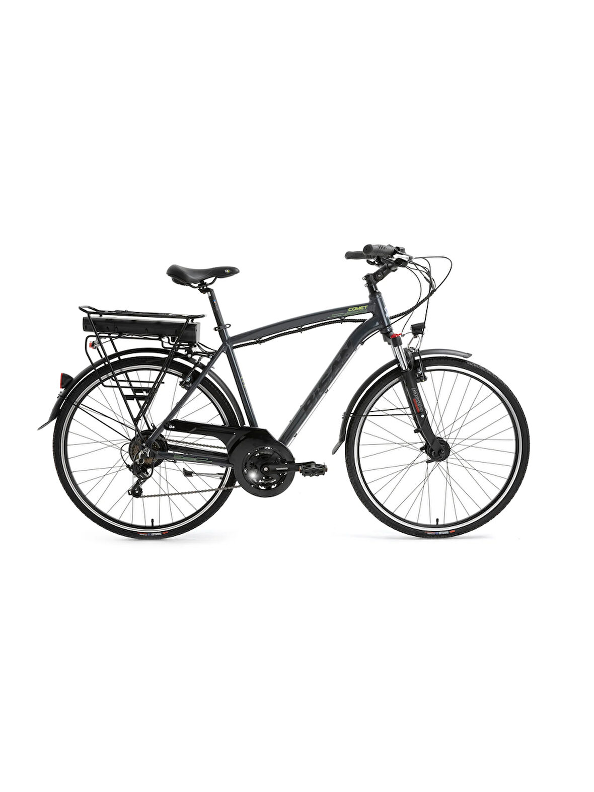 Bisan Comet V Fren 21 Vites 26 Jant Elektrikli Şehir Bisikleti Parlak Gri Sarı 48 Kadro