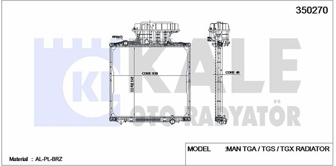 Man Truck Motor Su Radyatoru Man Tga / Tgs (cerceveli) / (mt) - Kale 350270
