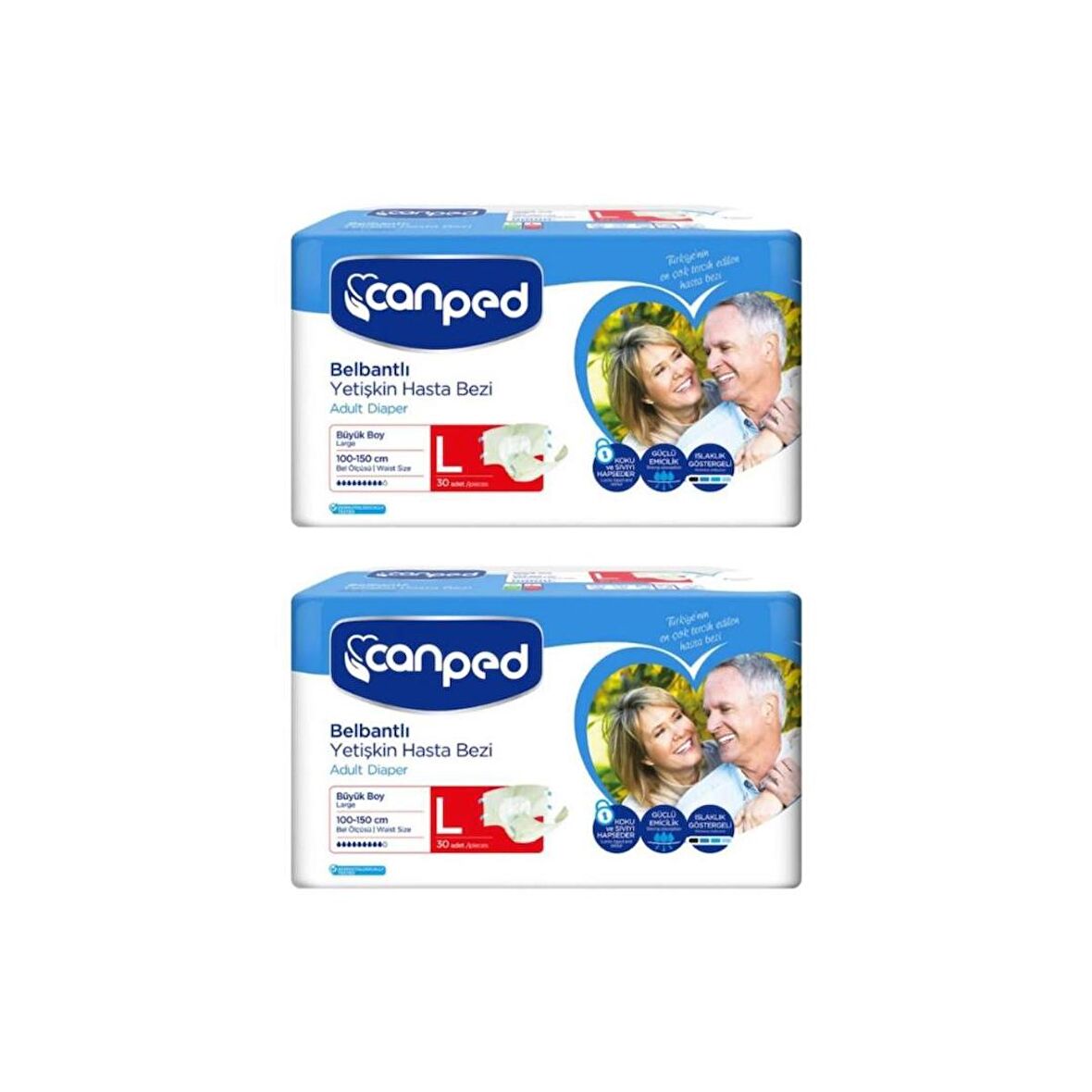 Canped Polietilen Belbantlı Yetişkin Hasta Bezi L Beden 30/Lu 2 Paket