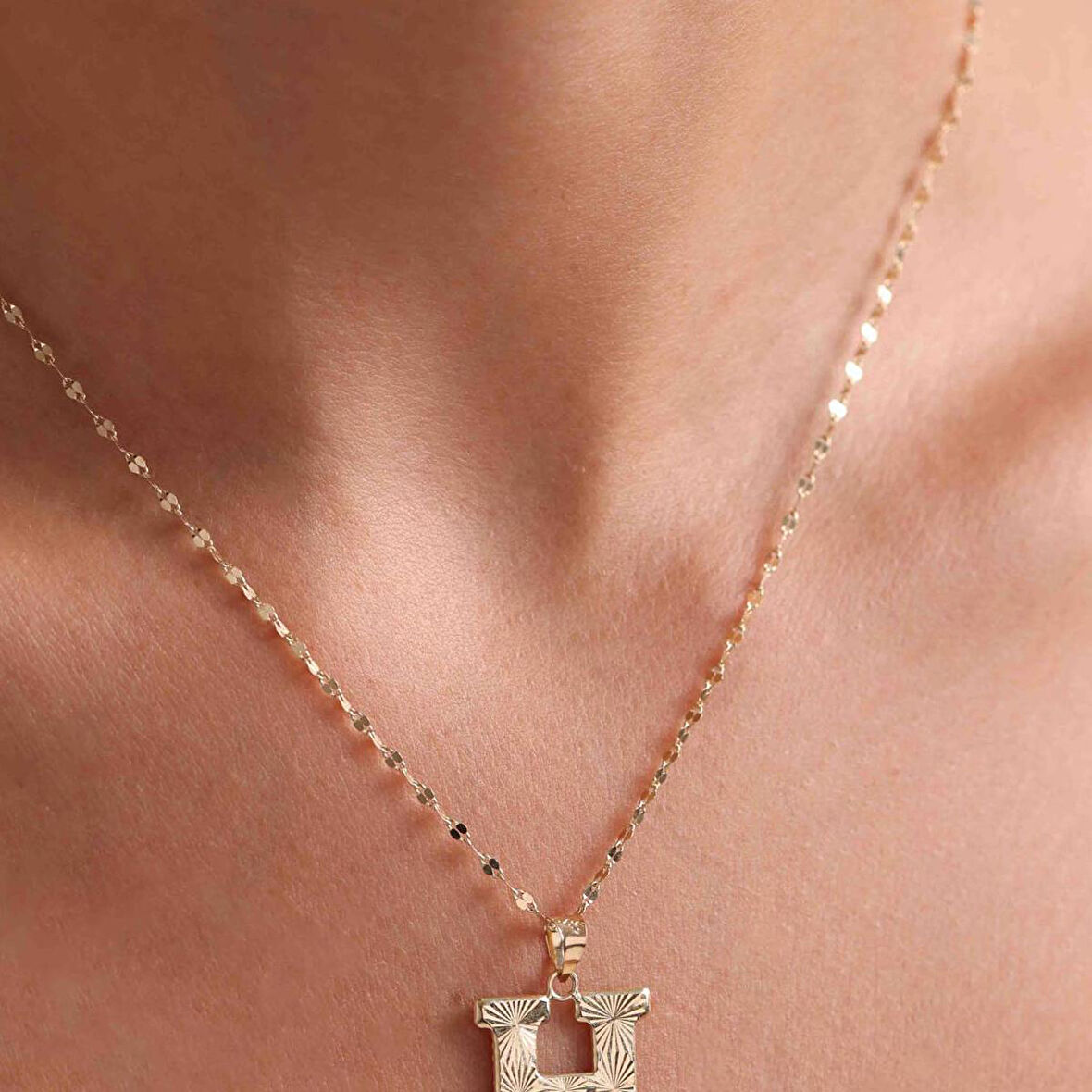 14 Ayar Altın H Harf Füzyon Kolye