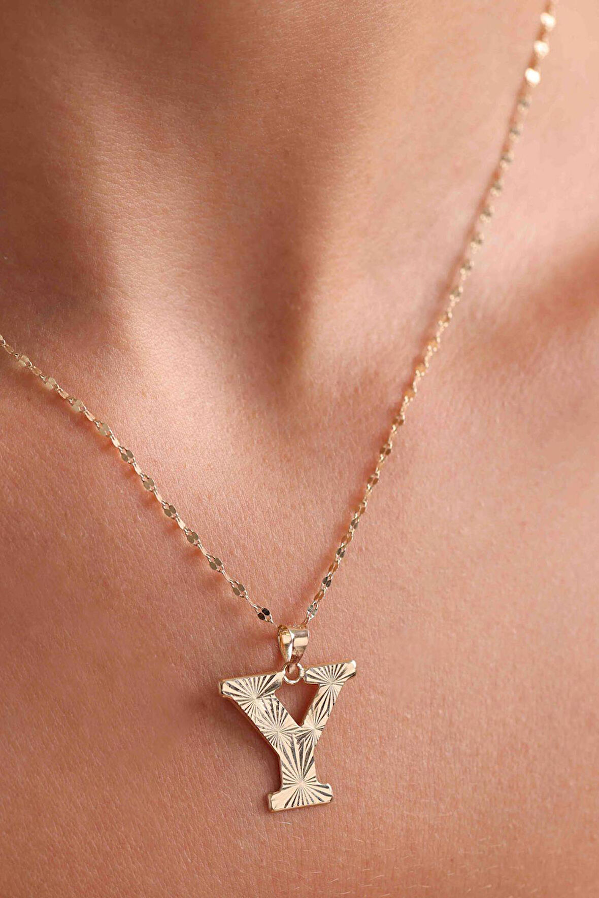 14 Ayar Altın Y Harf Füzyon Kolye