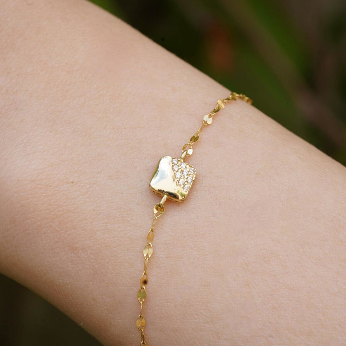 14 Ayar Altın Kare Aşk Aynalı Bileklik