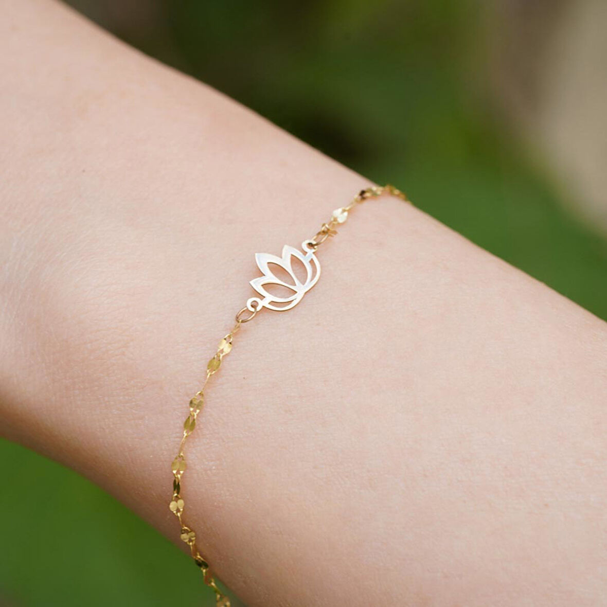 14 Ayar Altın Lotus Aynalı Zincir Bileklik