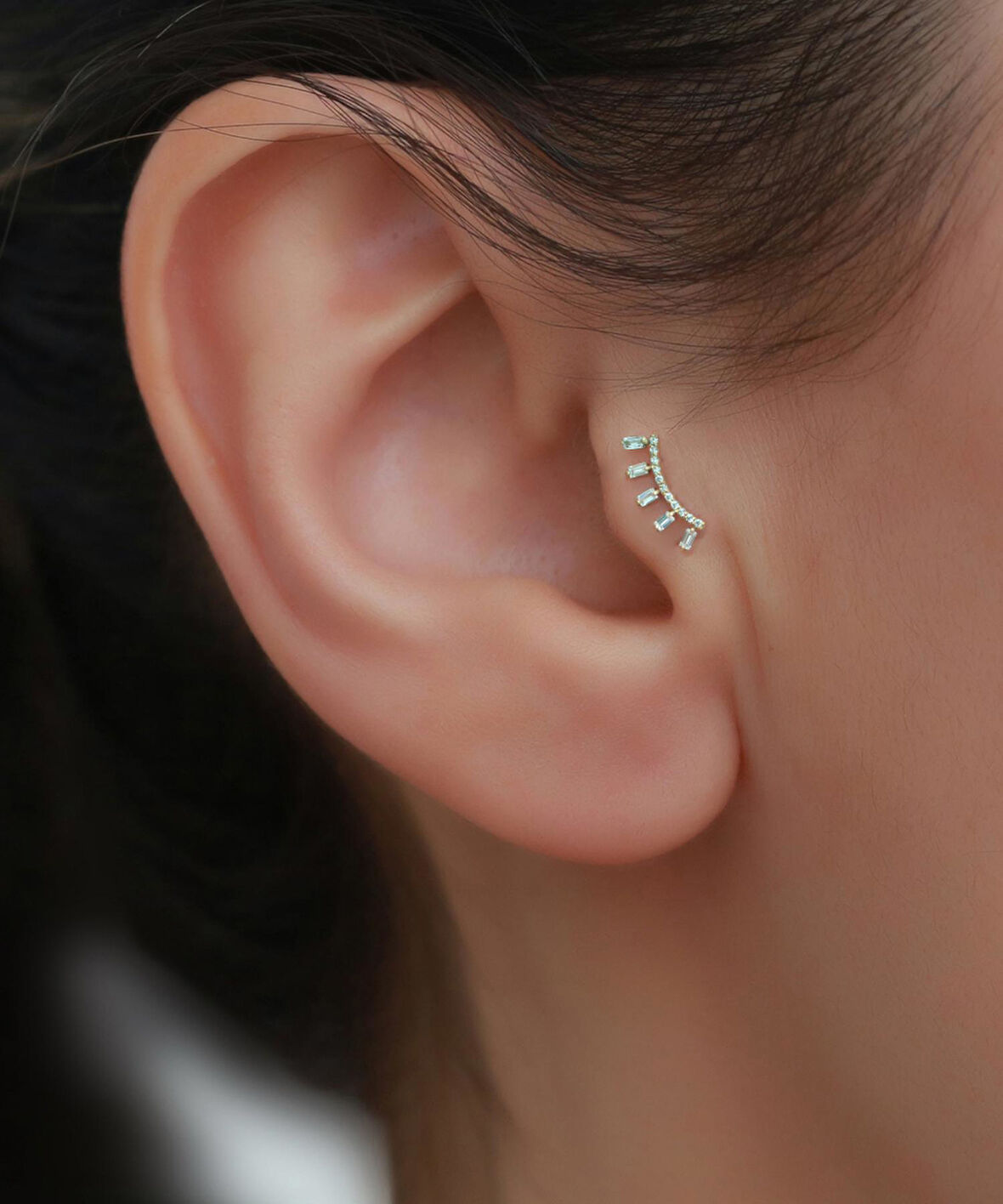 14 Ayar Altın Taşlı Taç Tragus Piercing