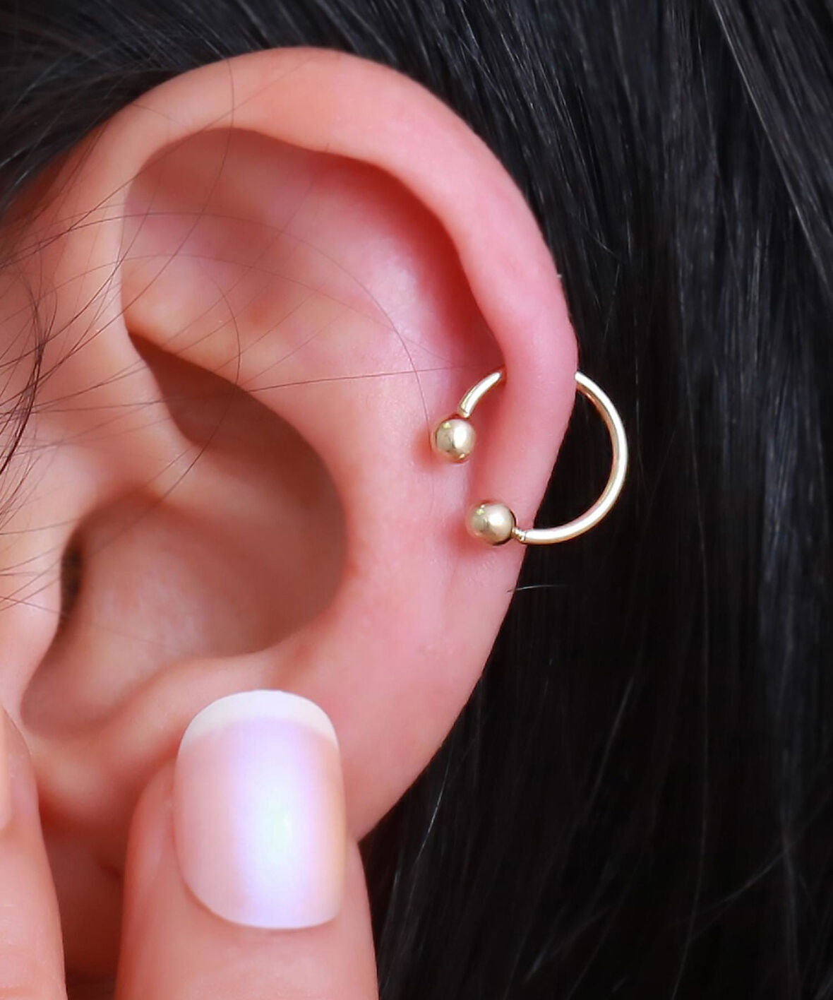 14 Ayar Altın Çift Toplu Halka Tragus Piercing