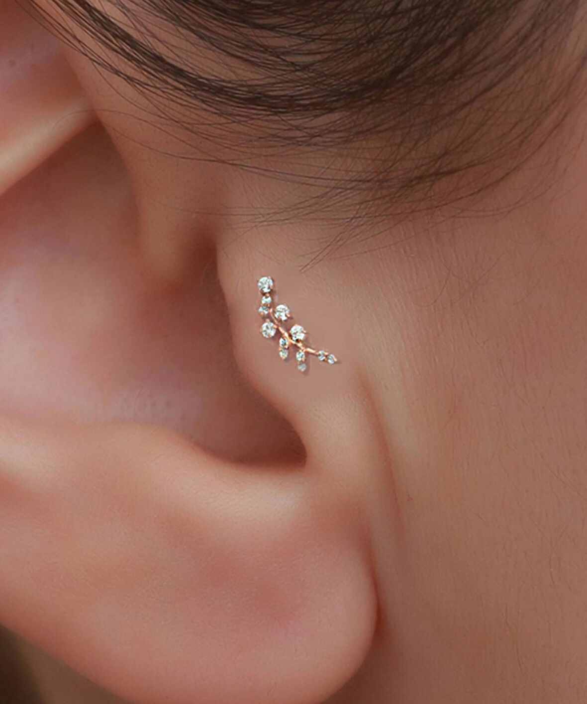 14 Ayar Altın Rose Taşlı Dal Tragus Piercing