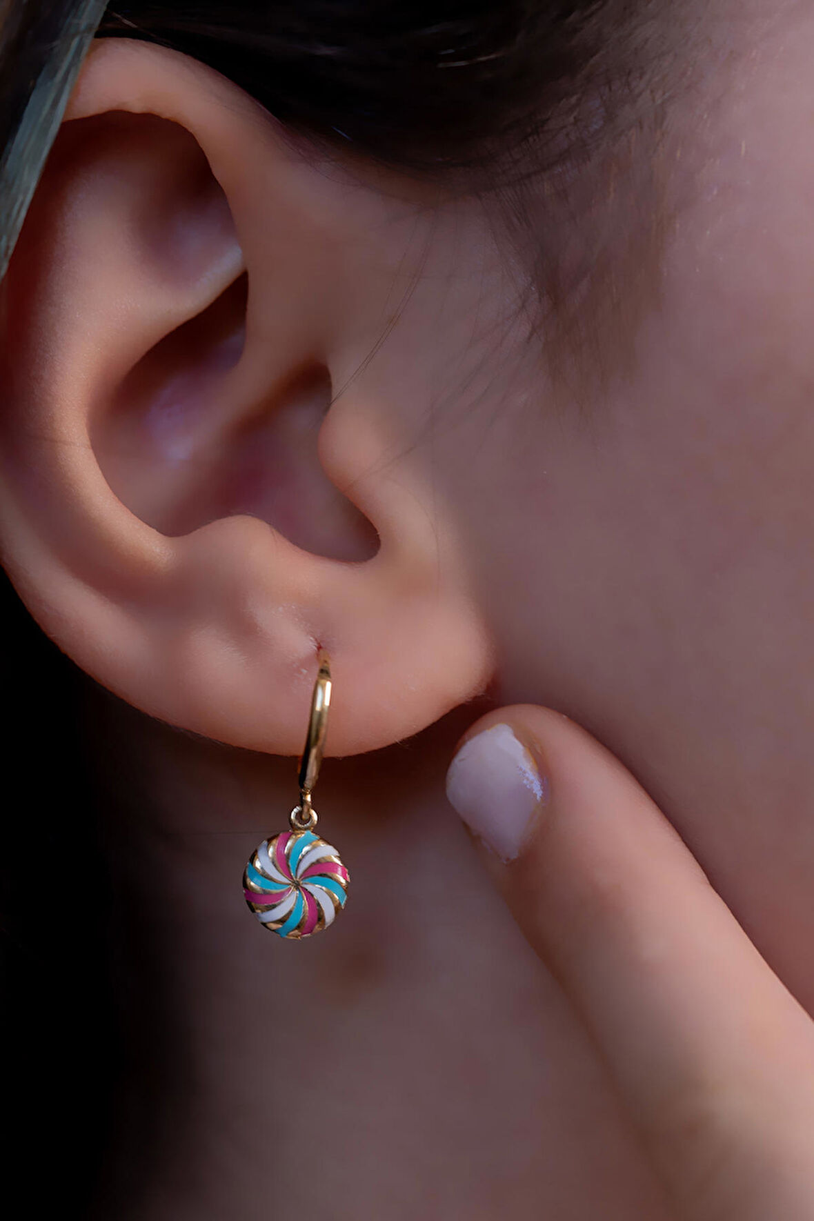 14 Ayar Altın  Renkli Halka Küpe