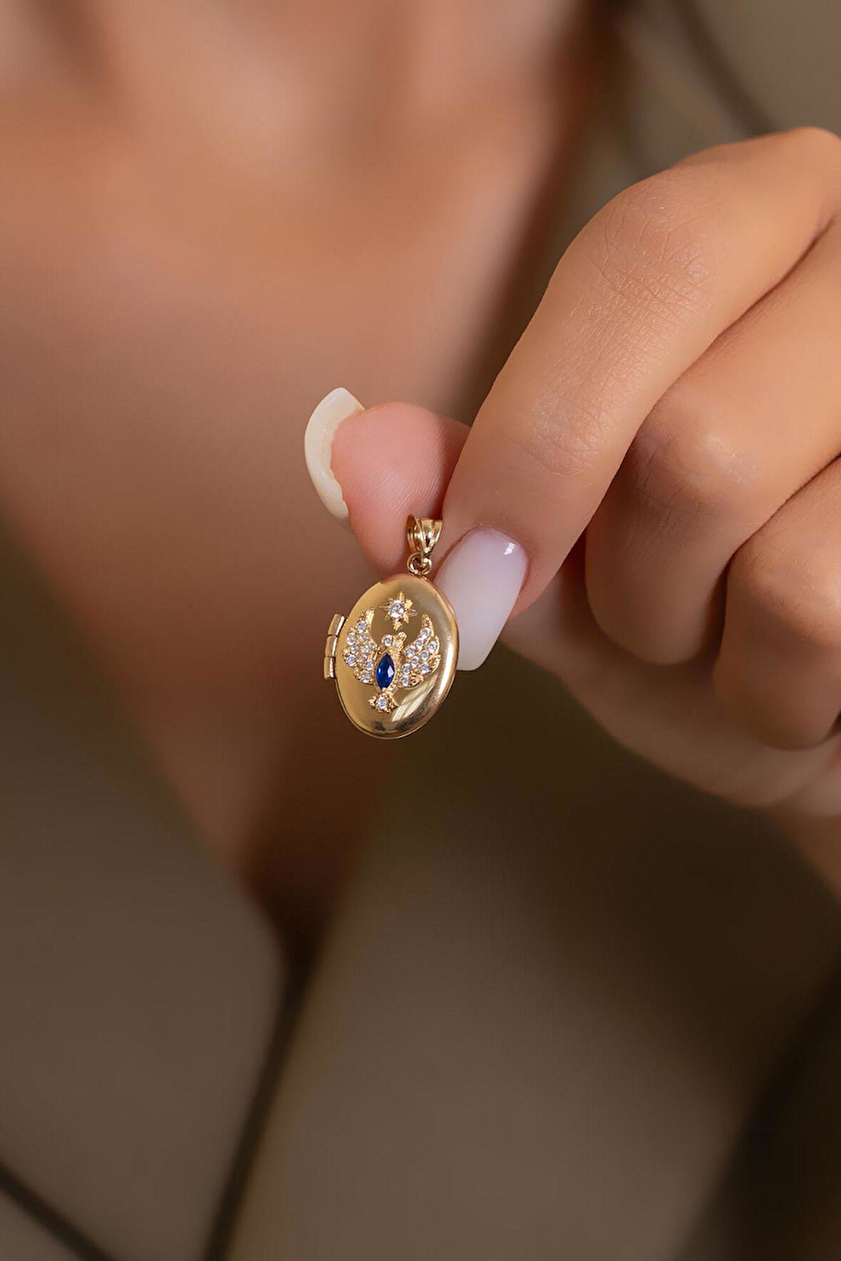 14 Ayar Altın Mavi Taşlı Anka Kolye Ucu