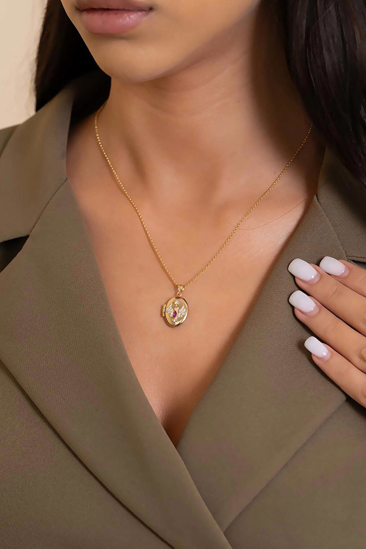 14 Ayar Altın Fuşya Taşlı Anka Kolye