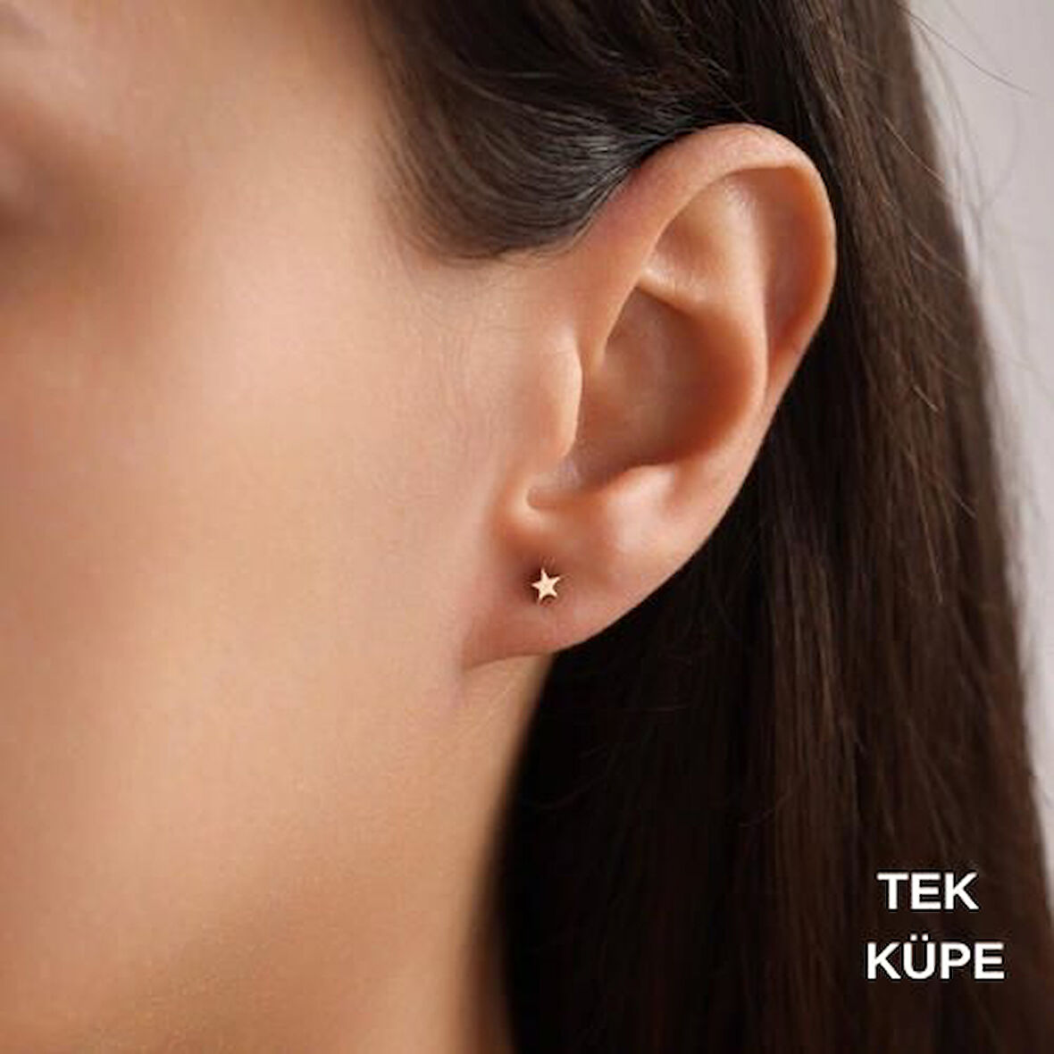 14 Ayar Altın Star Tekli Küpe