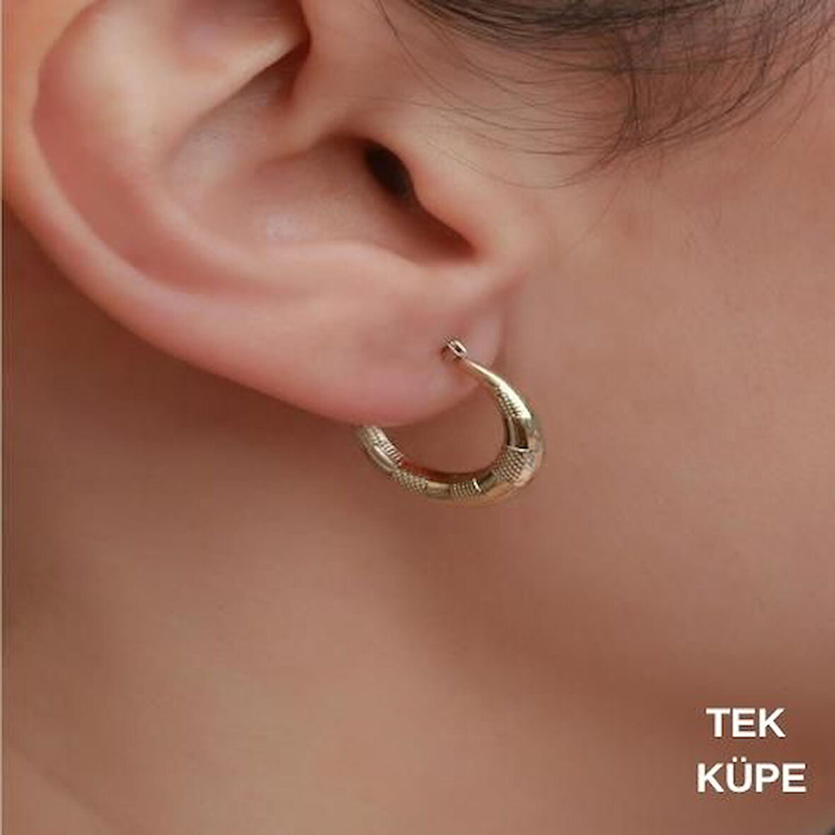 14 Ayar Altın Orta Boy Heleni Tekli Küpe