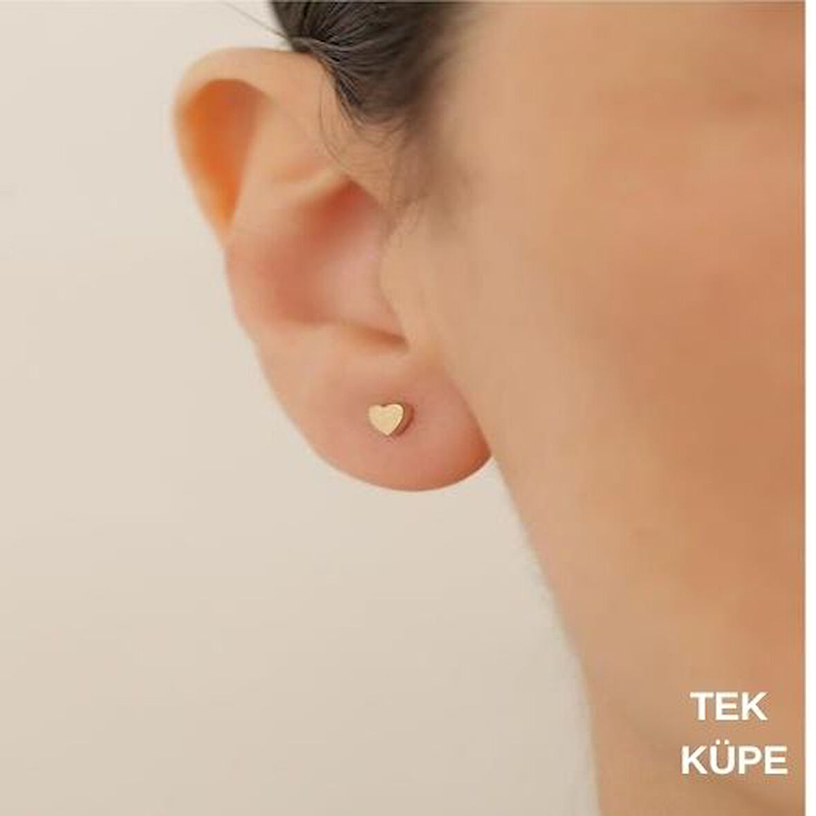 14 Ayar Altın Minimal Tekli Kalp Küpe