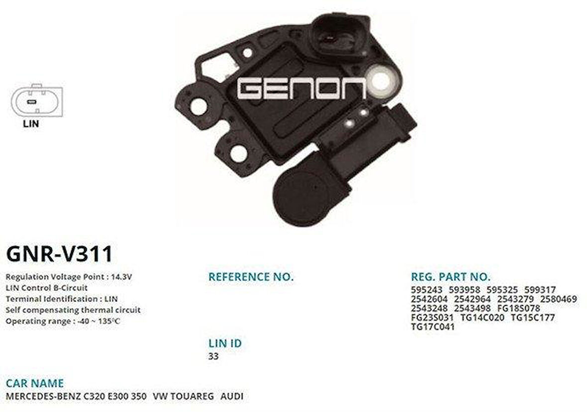 Mercedes Konjektor (12v) W169 04>12 W203 05>07 W204 09>14 W212 09>15 W164 05>09 - Genon Gnr-V311