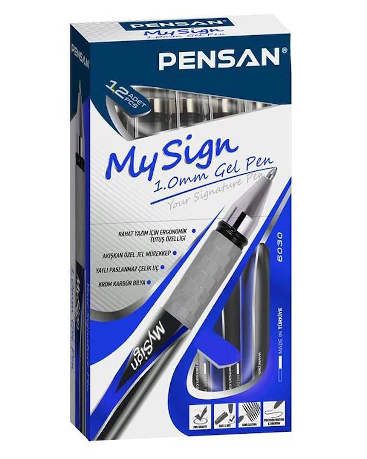 Pensan Roller Kalem My Sign Jel Bilye Uçlu İmza Kalemi 1.0 Mm Mavi 6030 12 li Paket