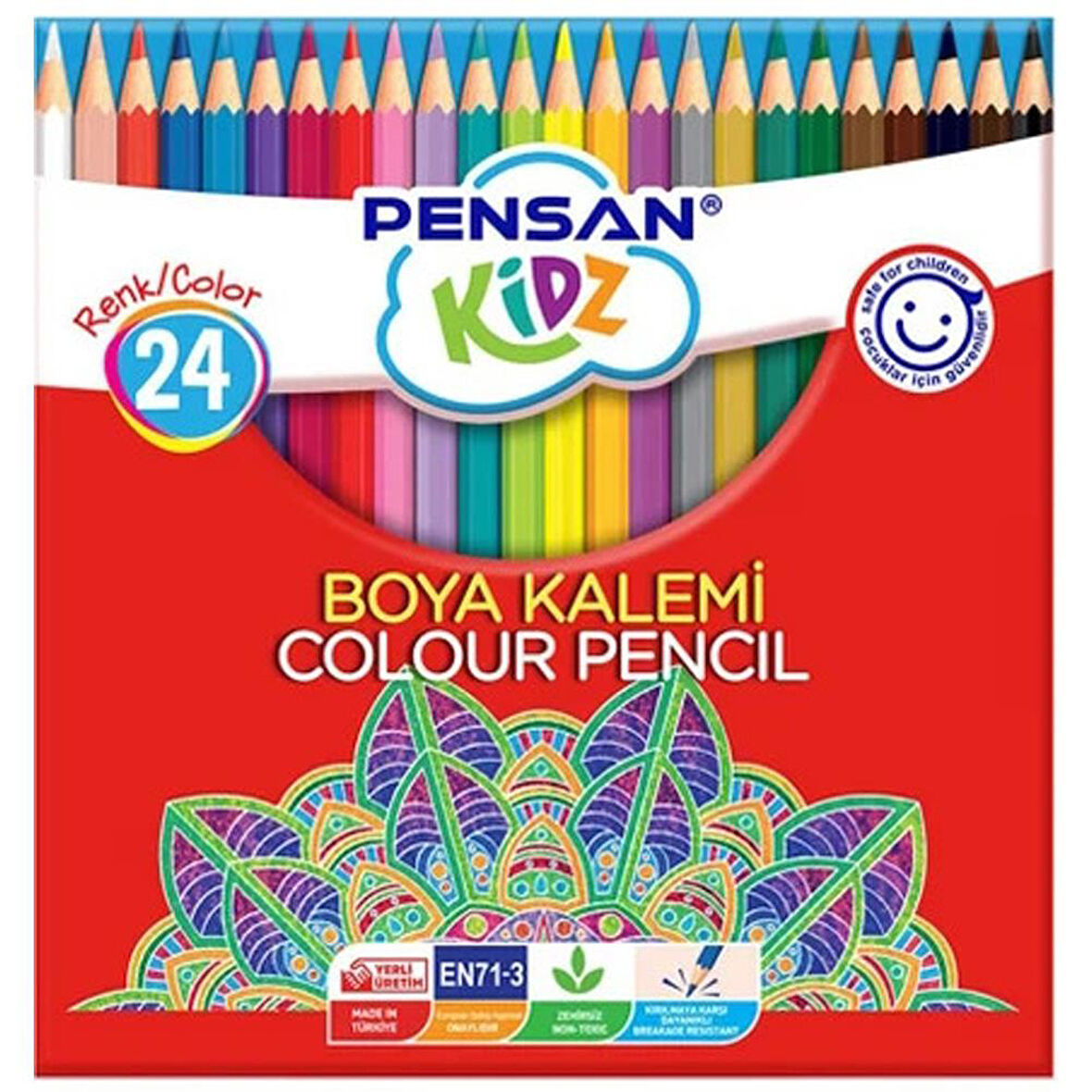 Pensan Kidz Kuru Boya  Kalemi 24 Renk Tam Boy