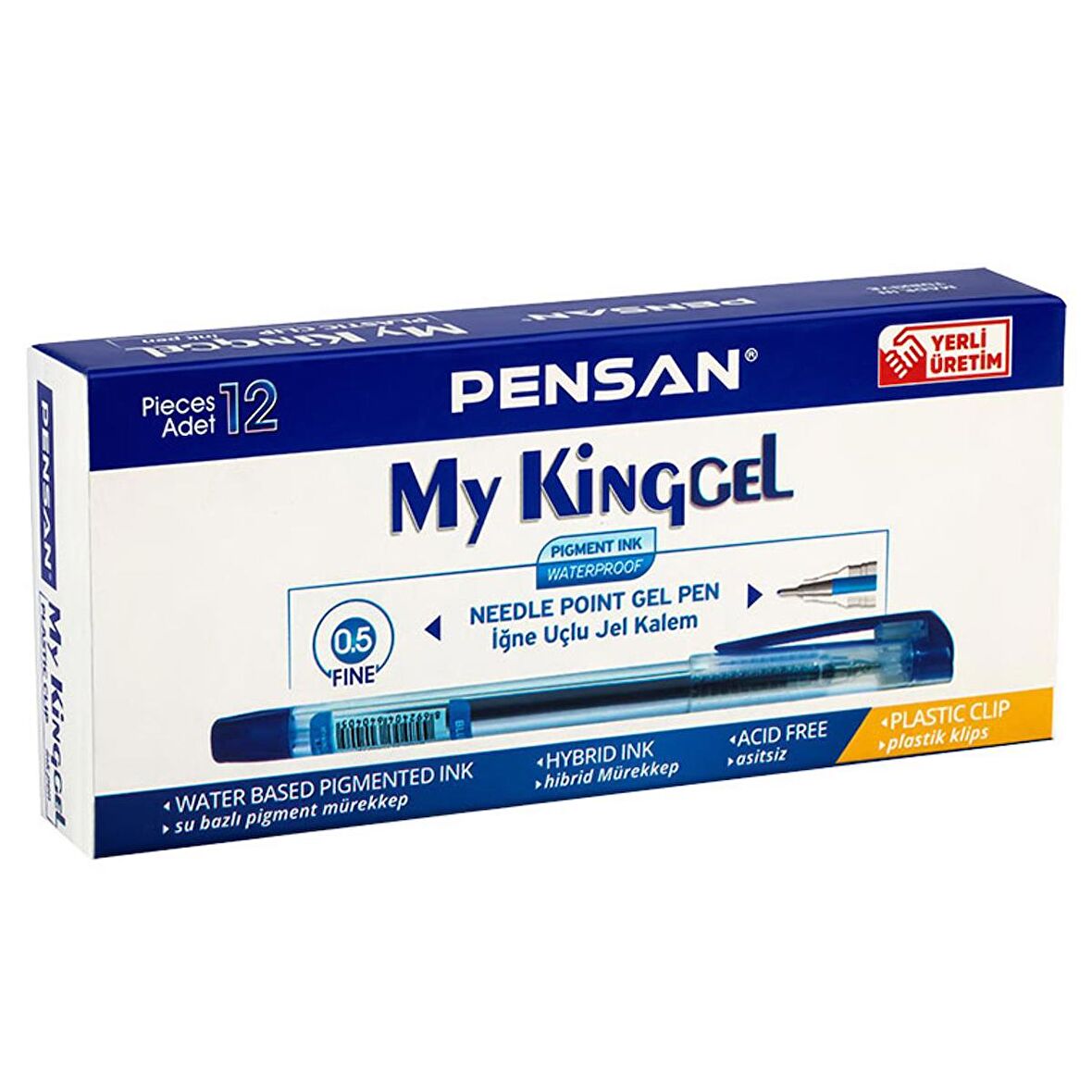 Pensan My King Gel 0.5 İğne Uç Metal Klips Kalem 6405 12 li Paket MAVİ