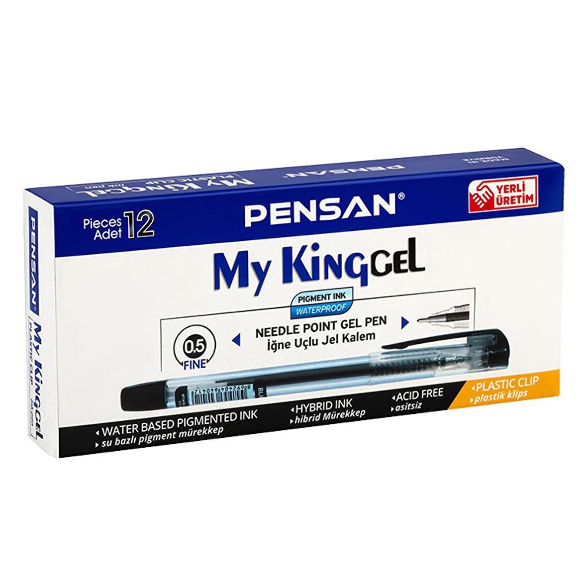 Pensan My King Gel 0.5 İğne Uç Metal Klips Kalem 6405 12 li Paket-SİYAH