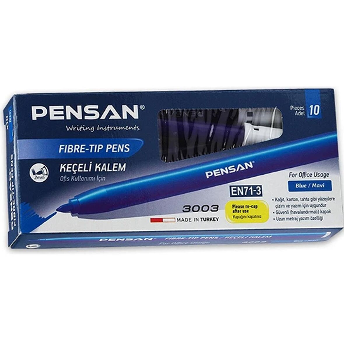 Pensan 3003 Ofis Tipi Keçeli Kalem (10 Lu Paket )-MAVİ