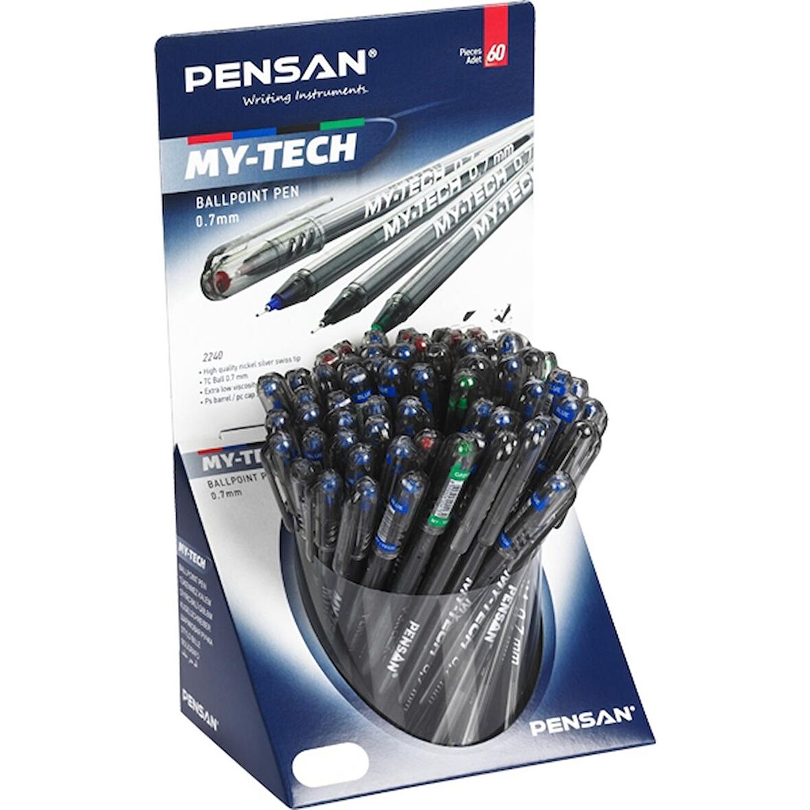 Pensan Tükenmez Kalem Triball 1.0 MM Bilye Uç Mavi 60 LI Stand 1003-60'Lı Paket