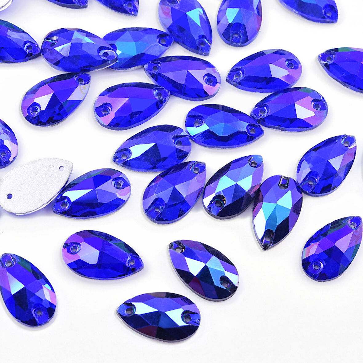 Gymo Premium Delikli Dikme Kristal Taş Teardrop 10.5*18mm P33 Sapphire AB (28 Ad)