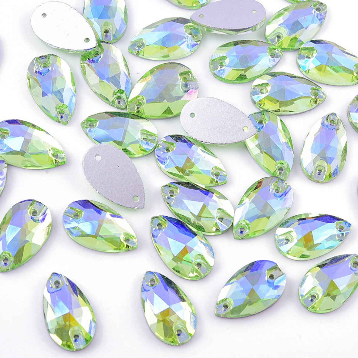 Gymo Premium Delikli Dikme Kristal Taş Teardrop 10.5*18mm P47 Light Peridot AB (28 Ad)