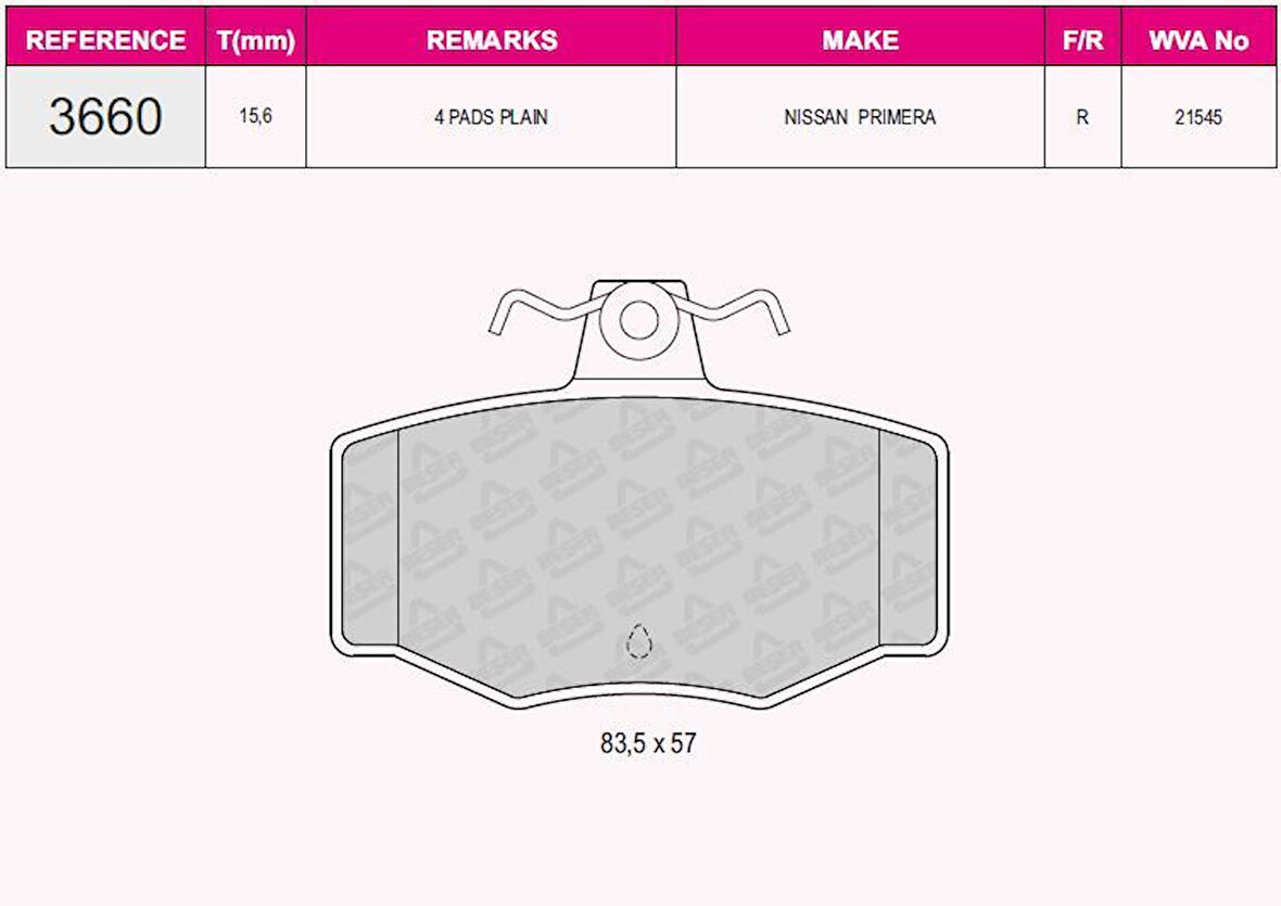Nissan Arka Fren Balatası Nissan Primera P11 96-02 Almera 00-> - Beser 3660