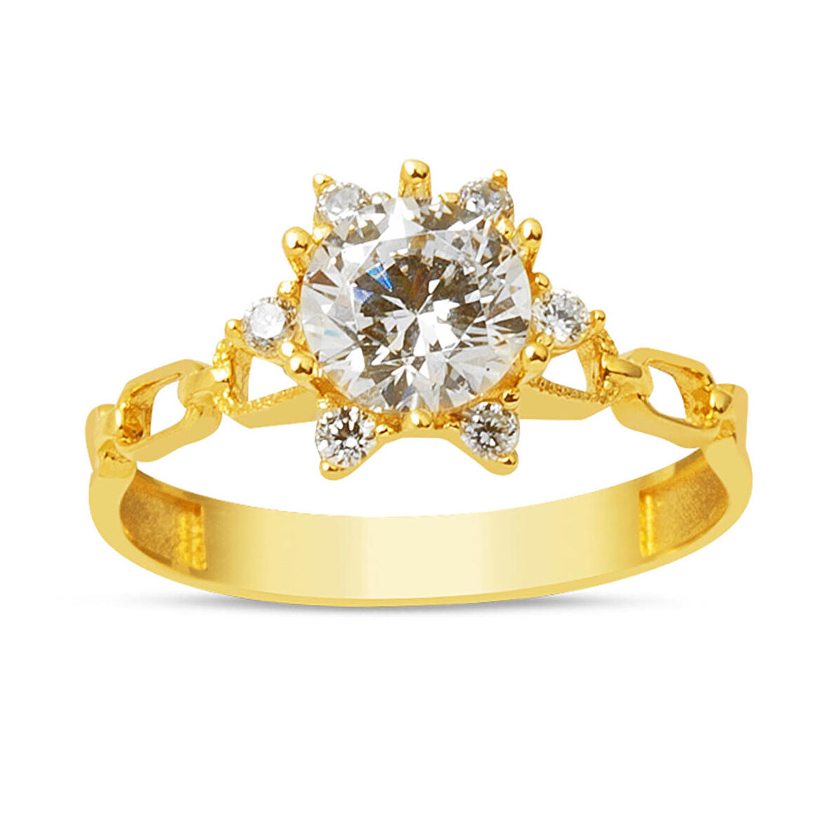 Zincir Tasarım 14 Ayar Altın Tektaş Yüzük