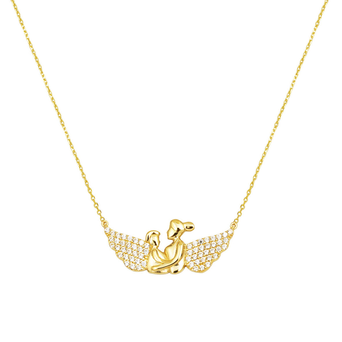 Melek Kanatlı Anne Çocuk Kolyesi Altın