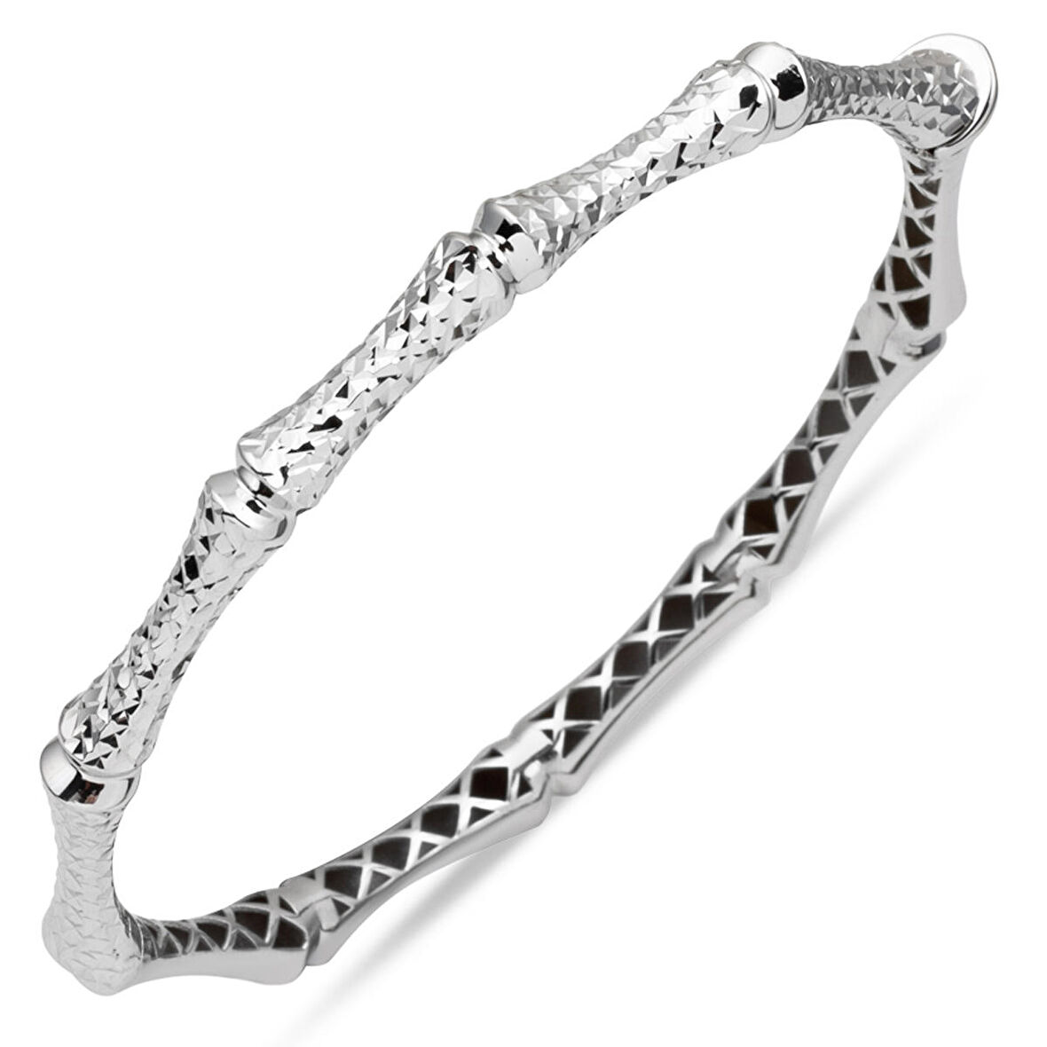 Beyaz Altın Işıltılı Kelepçe Bileklik 14 Ayar