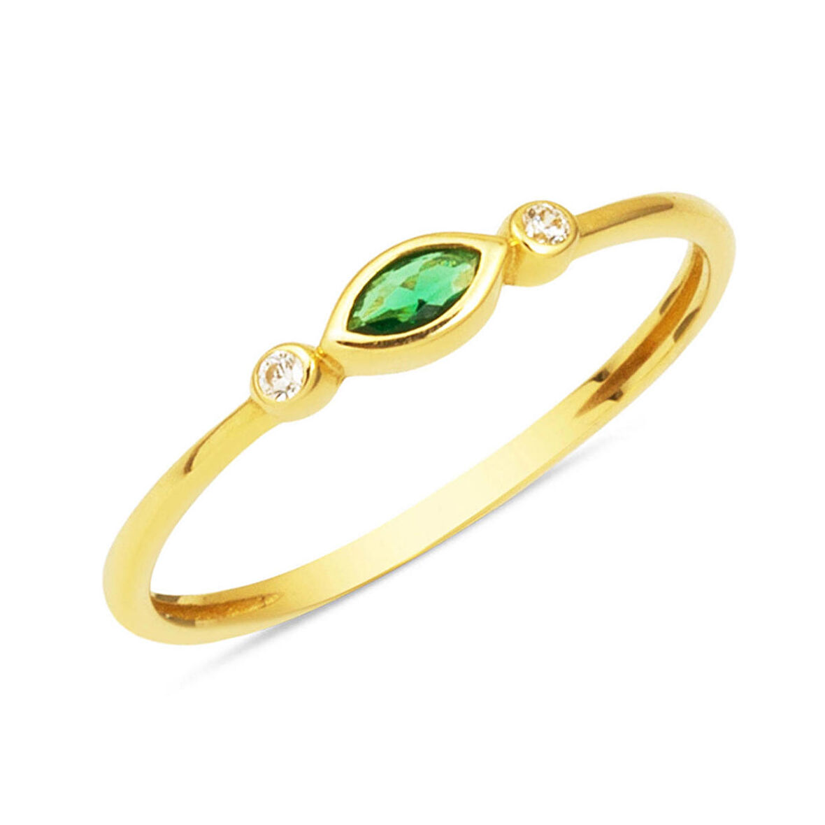 Yeşil Taşlı Markiz Yüzük 14 Ayar Altın