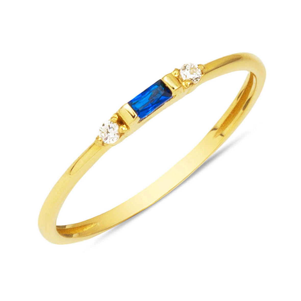Mavi Bagetli Minimal 14 Ayar Altın Yüzük
