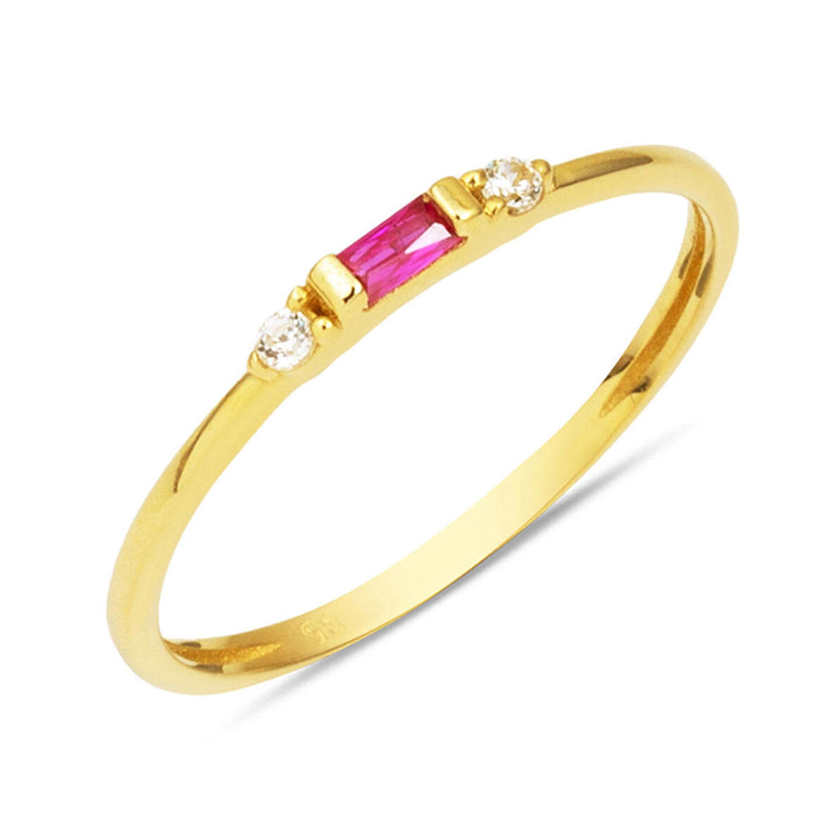 Kırmızı Bagetli 14 Ayar Altın Minimal Yüzük