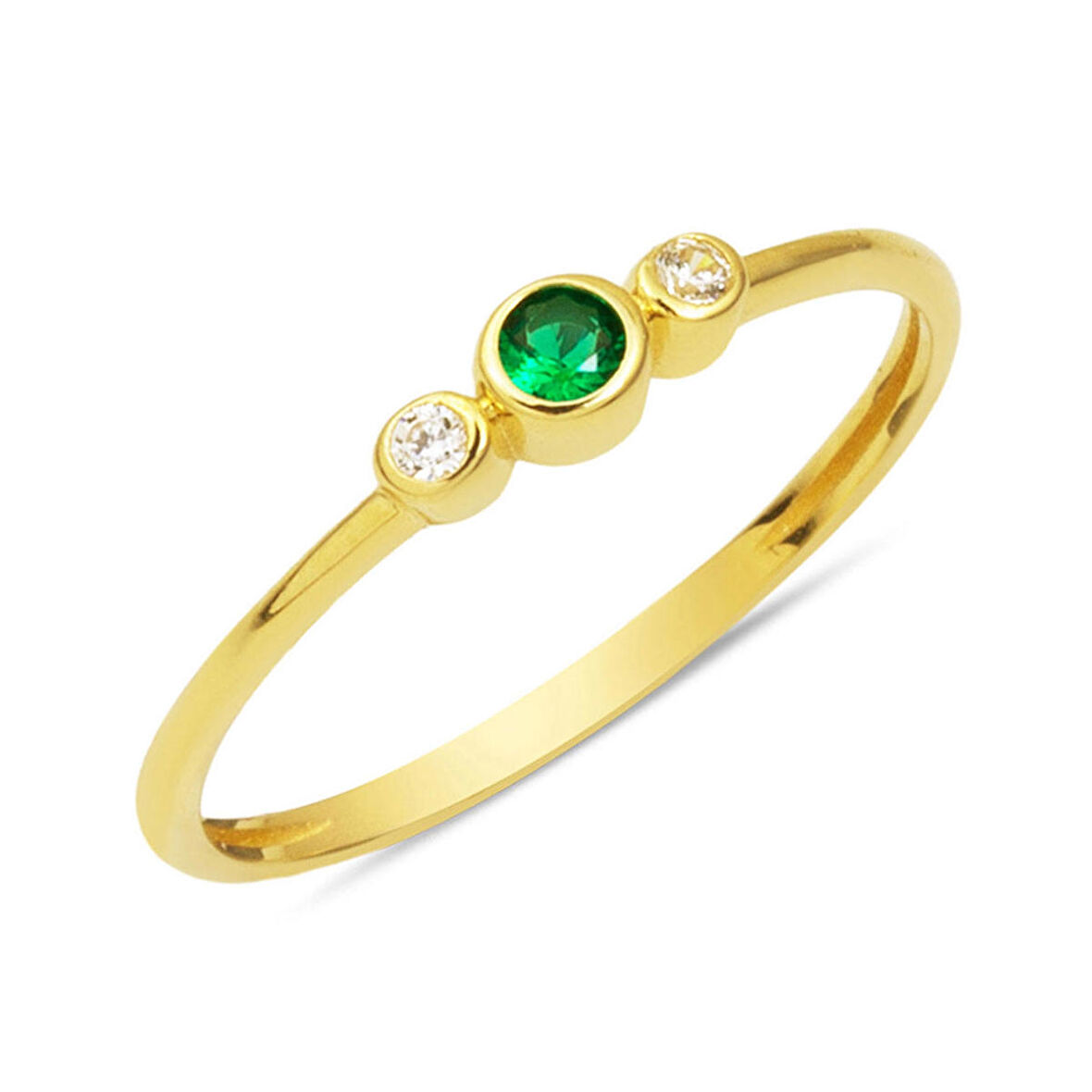 Yeşil Tektaşlı Tria 14 Ayar Altın Yüzük