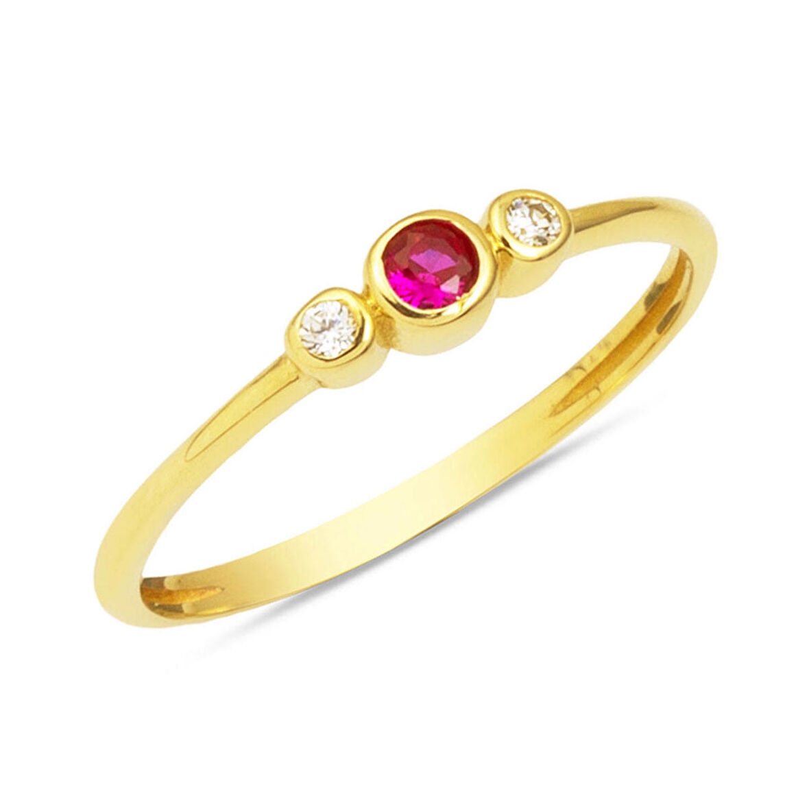 Kırmızı Tektaşlı Tria 14 Ayar Altın Yüzük