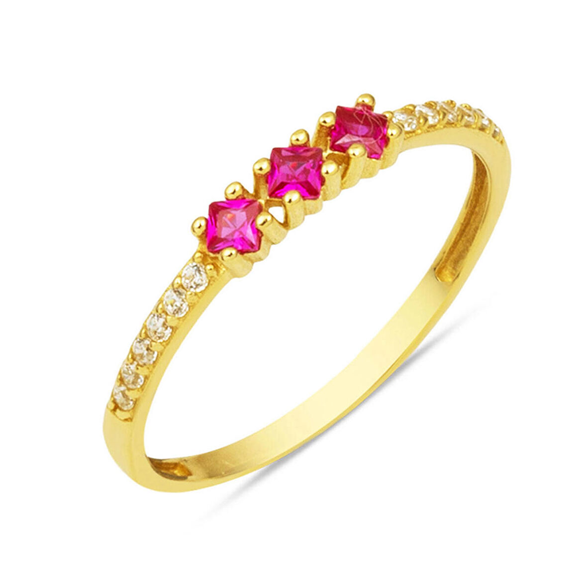 Tria Kırmızı Taşlı 14 Ayar Altın Yüzük