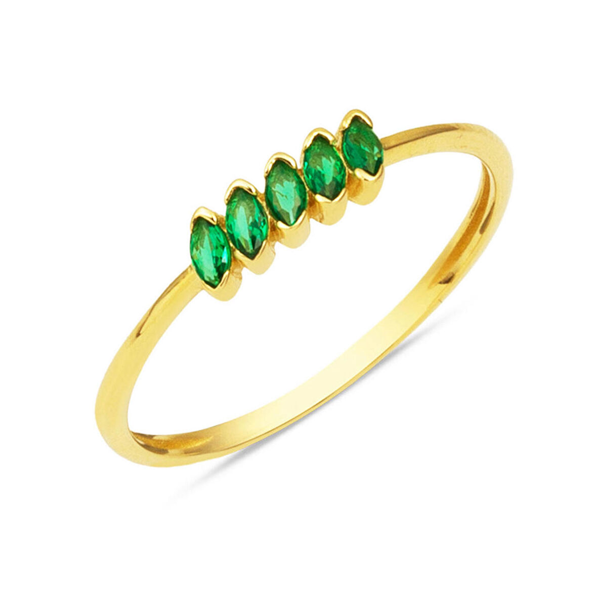 Yeşil Minimal Beştaş 14 Ayar Altın Yüzük