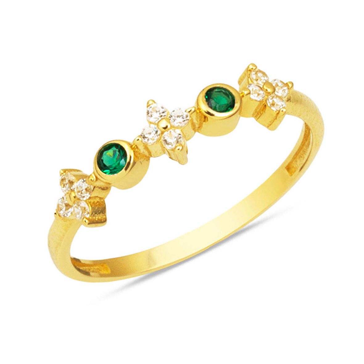 Yeşil Taşlı Lotus 14 Ayar Altın Yüzük